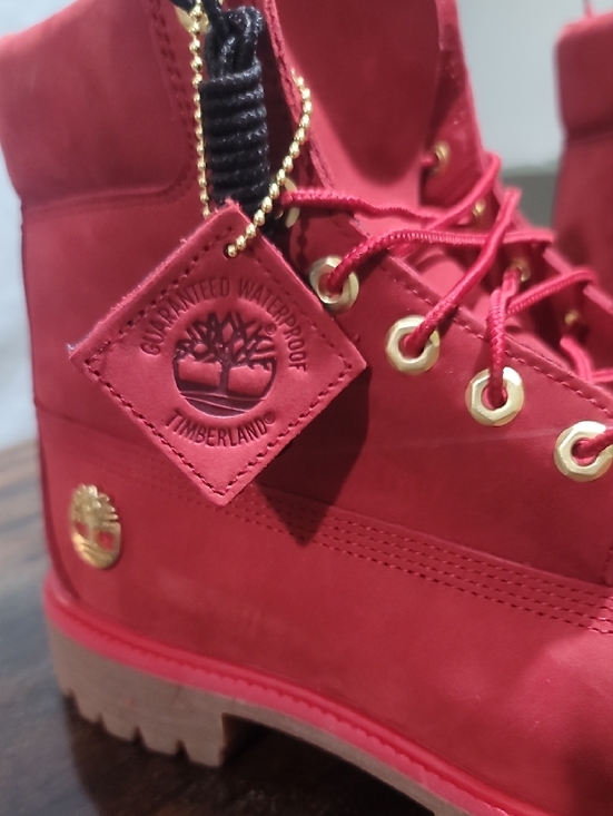 Timberland Red Lace-Up Ankle Boots with Gold Hardware